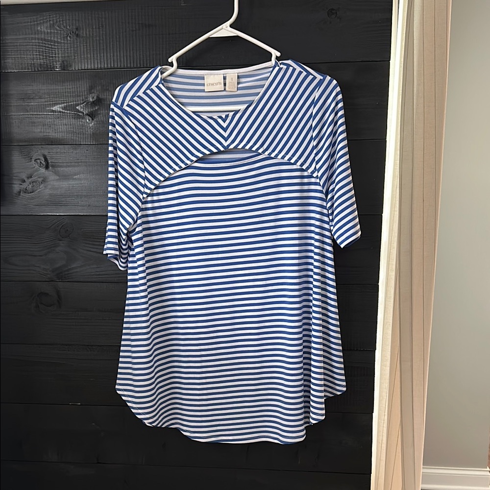 Chico's Blue and White Striped Top
